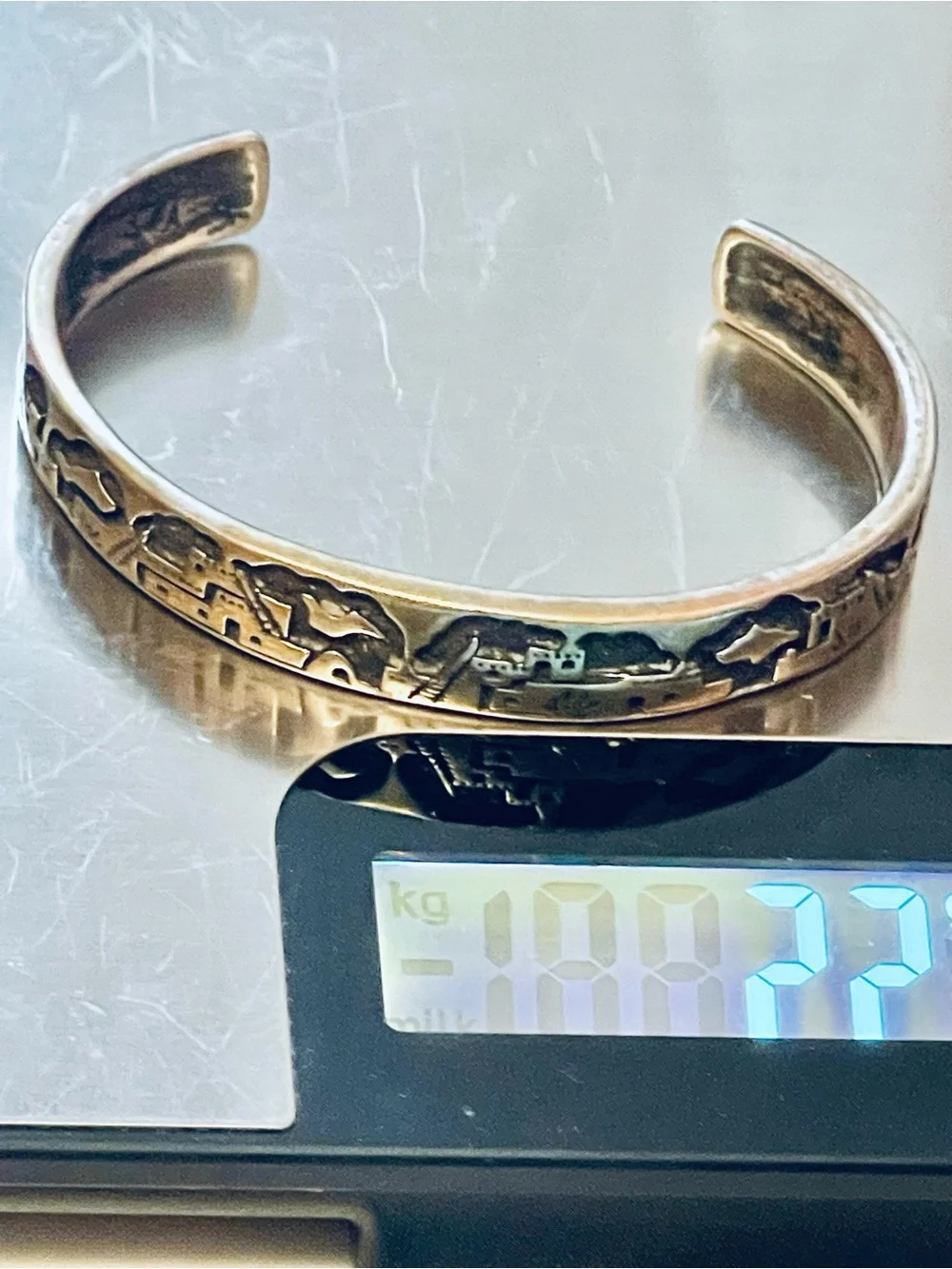 VTG Southwest Sterling Storyteller Pueblo Village Cuff Bracelet 22 G Sz 6